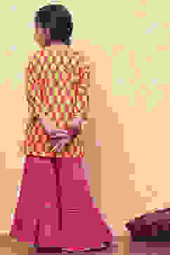 Pink and Yellow Cotton Printed Straight Suit Set image number 4