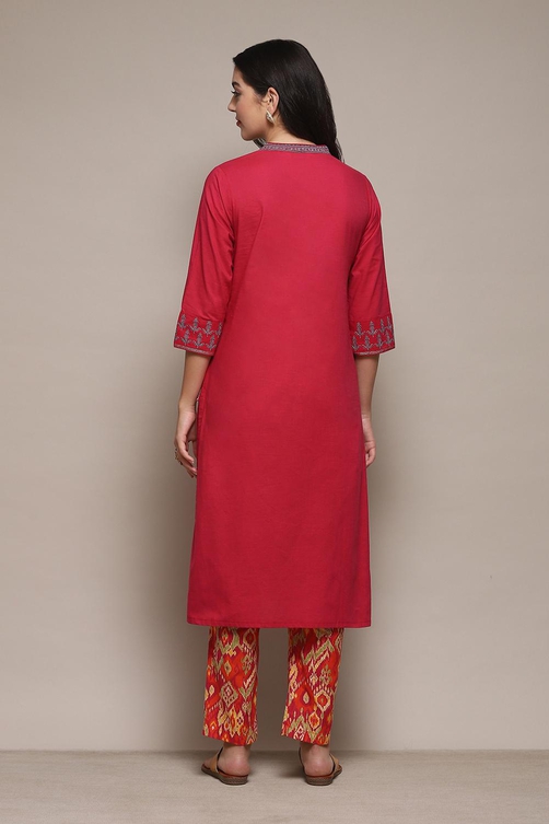 Coral Cotton Straight Kurta Pant Suit Set image number 5