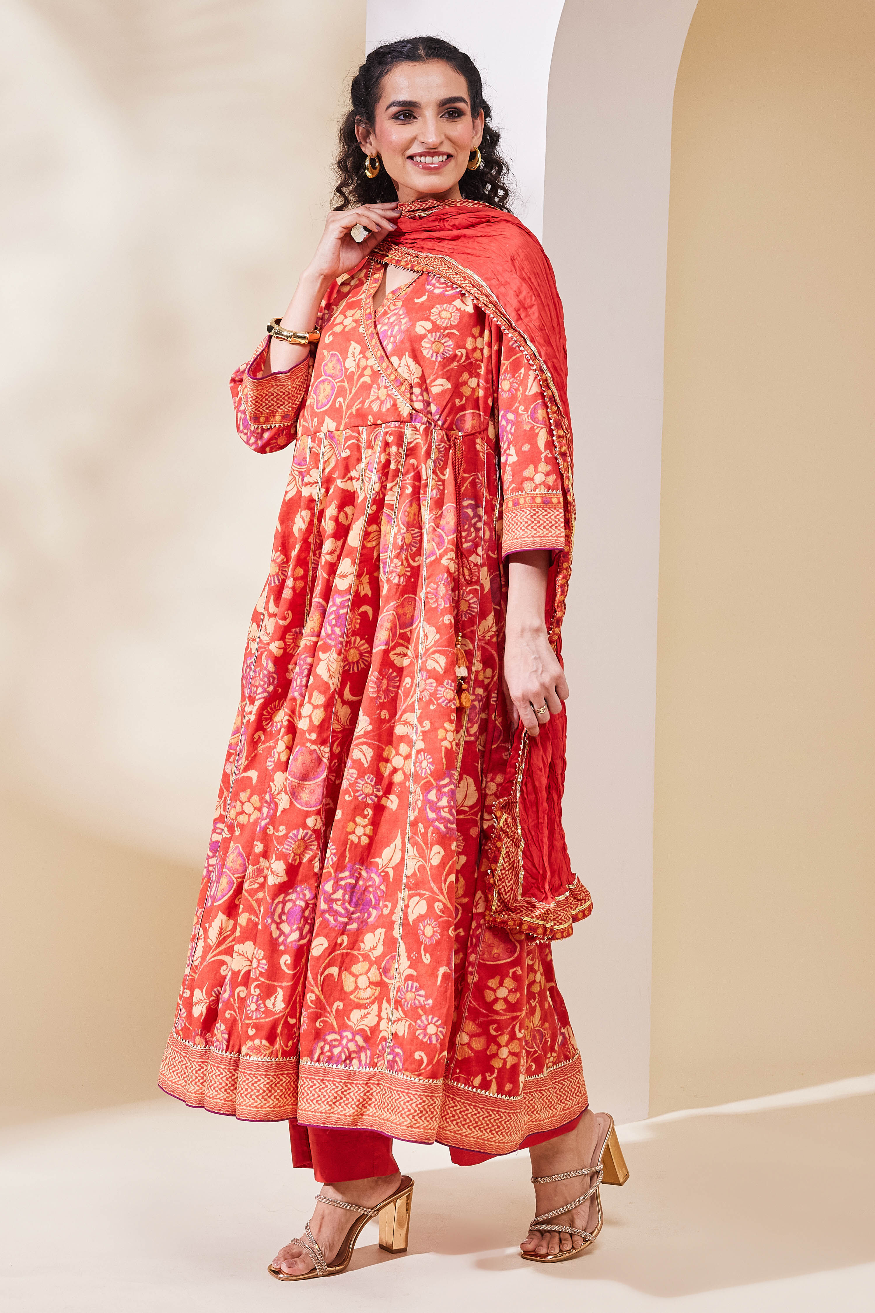 Rust Cotton Anarkali Suit Set image number 2