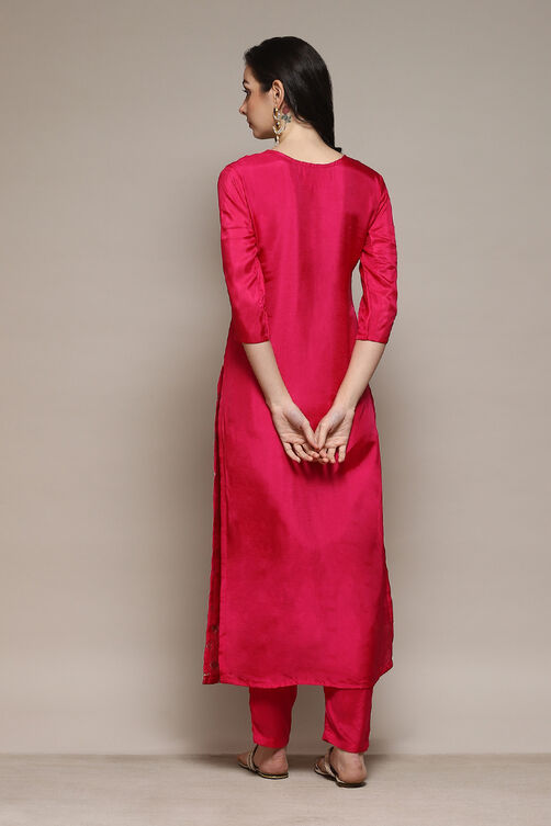Dark Pink Banarasi Silk Machine Embroidered Unstitched Suit Set image number 4