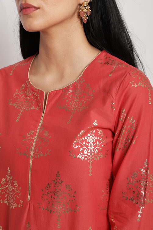 Royal Blue Cotton Straight Kurta Pant Suit Set image number 1