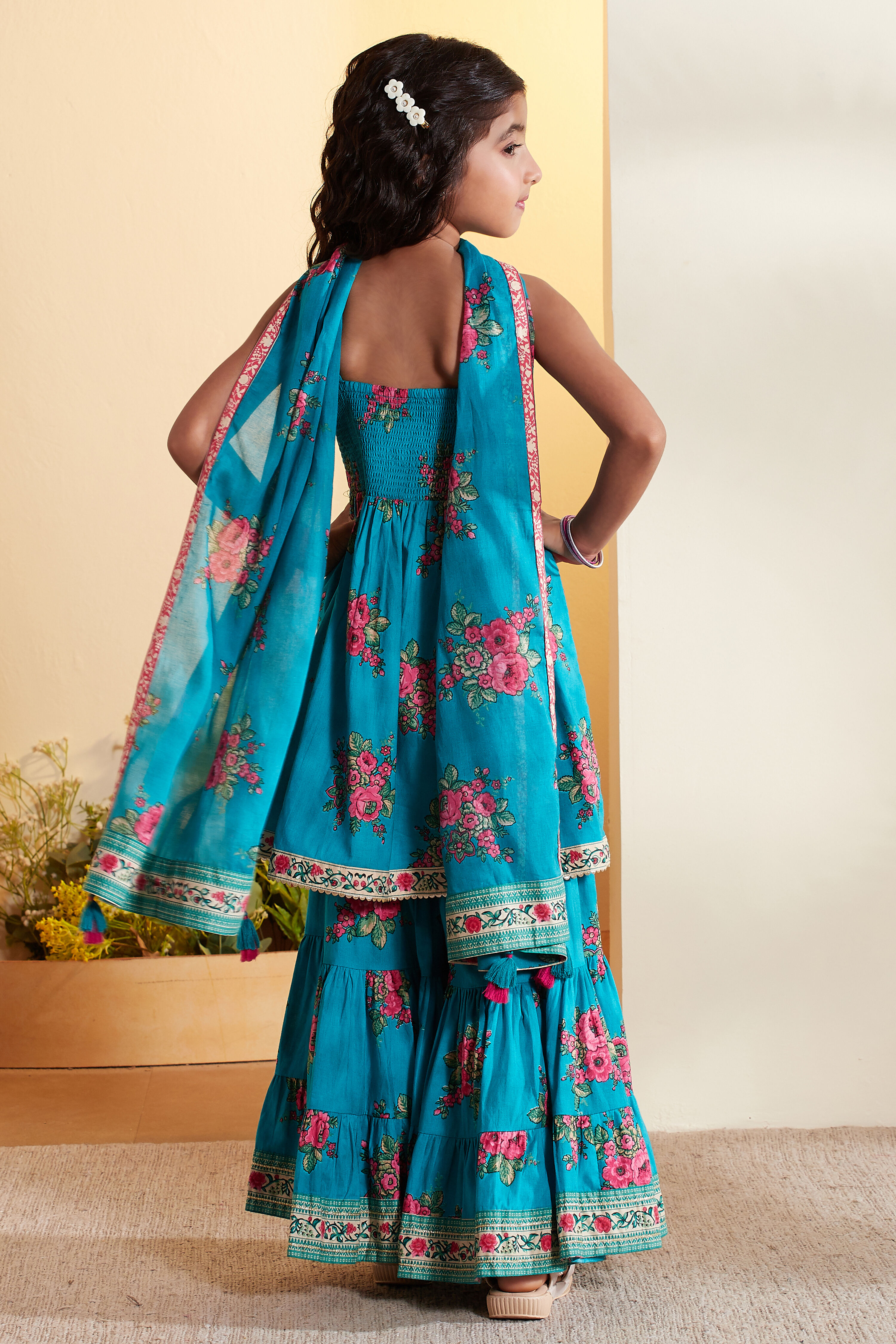 Blue Cotton Peplum Suit Set image number 5