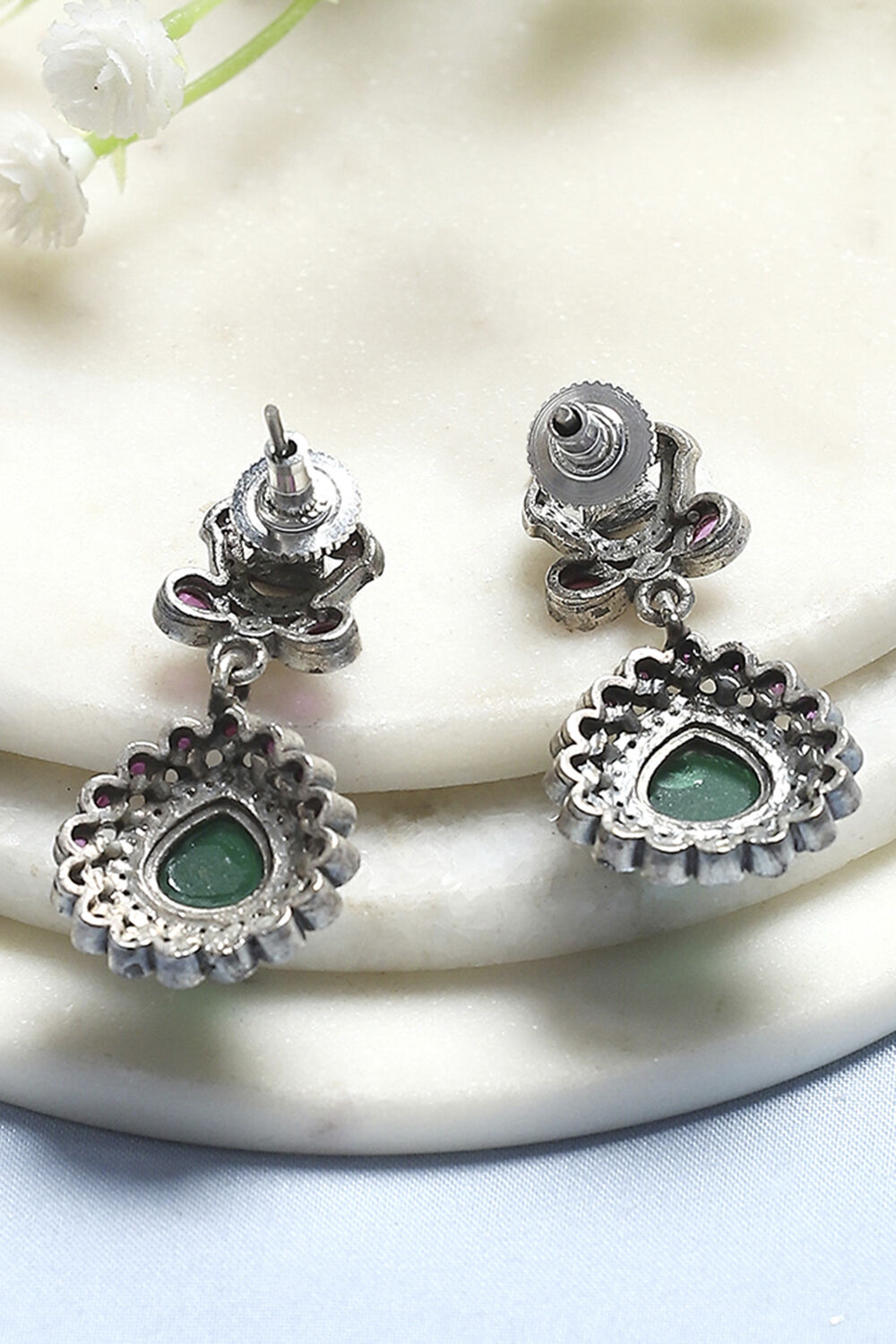 Pink Green Brass Drop & Danglers image number 2