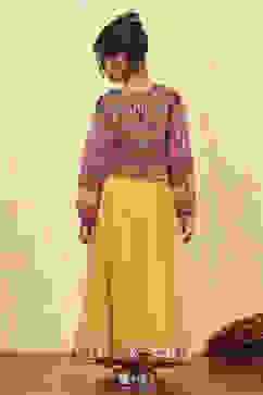 Yellow Polyester Printed Kalidar Lehenga Set image number 4