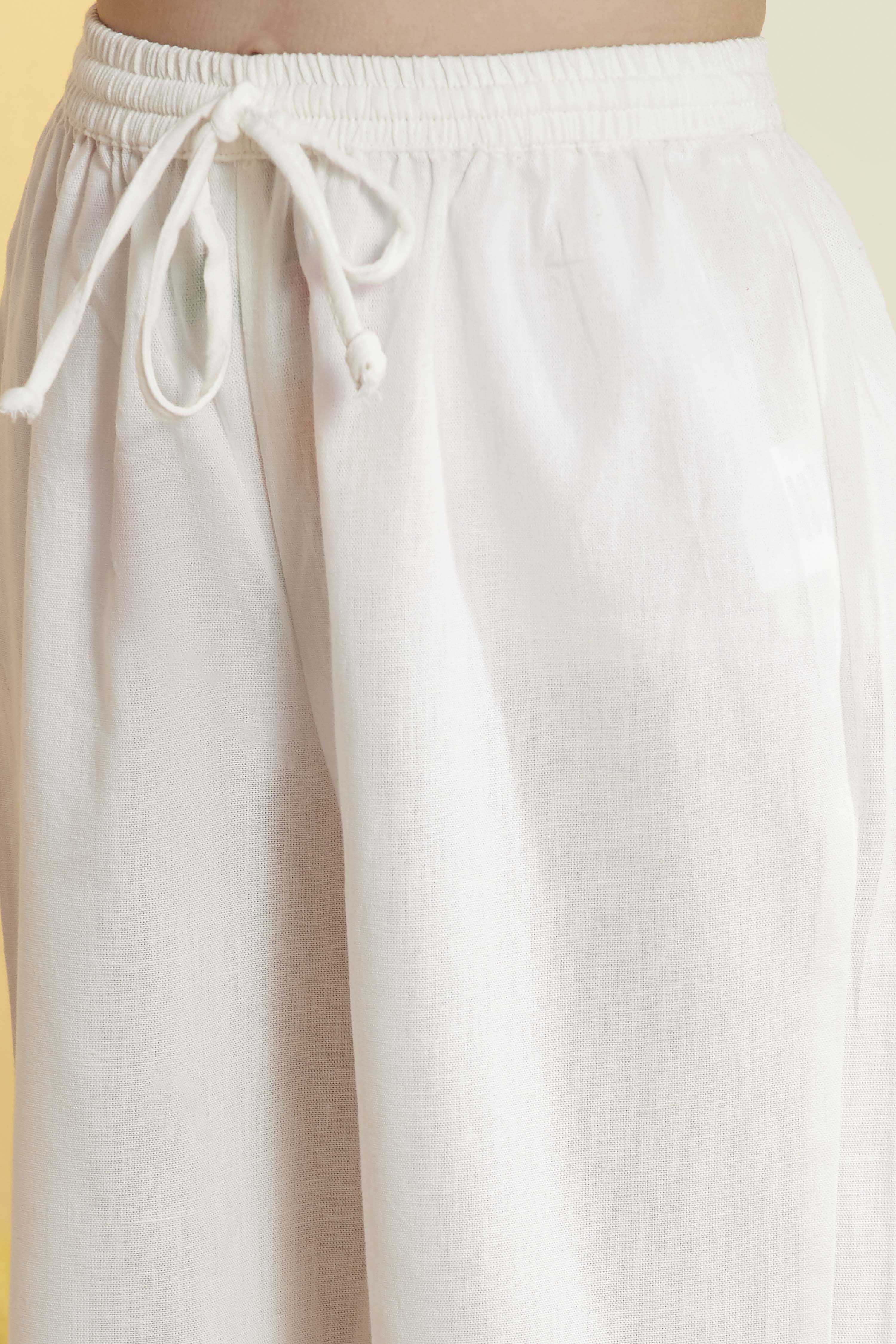 White Cotton Kurta Pants Set image number 2