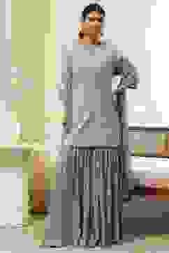 Powder Blue Embroidered Straight Suit Set image number 6