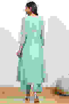 Powder Blue Silk Chanderi Embroidered Kalidar Suit Set image number 4