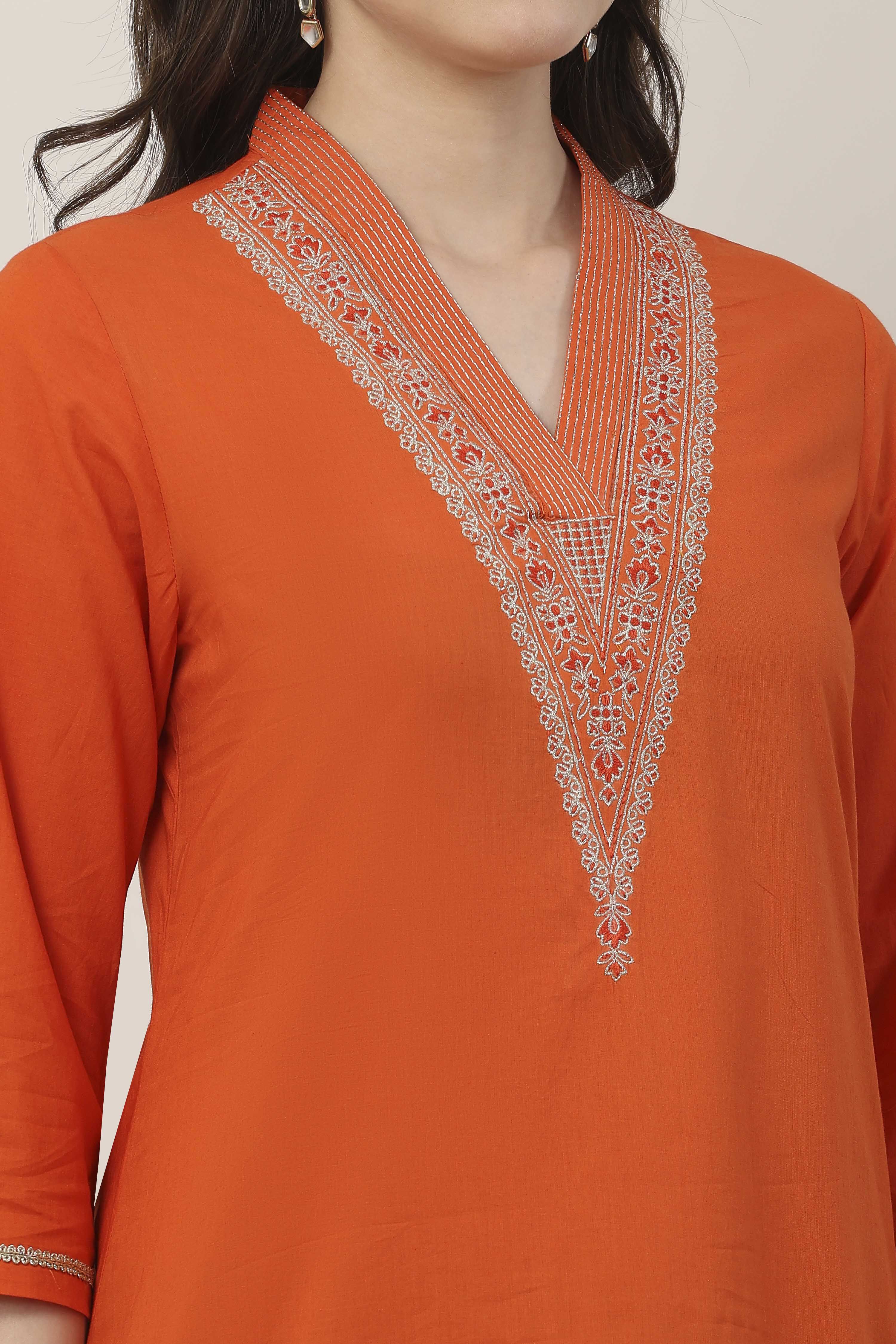 Orange Cotton Straight Kurta image number 1