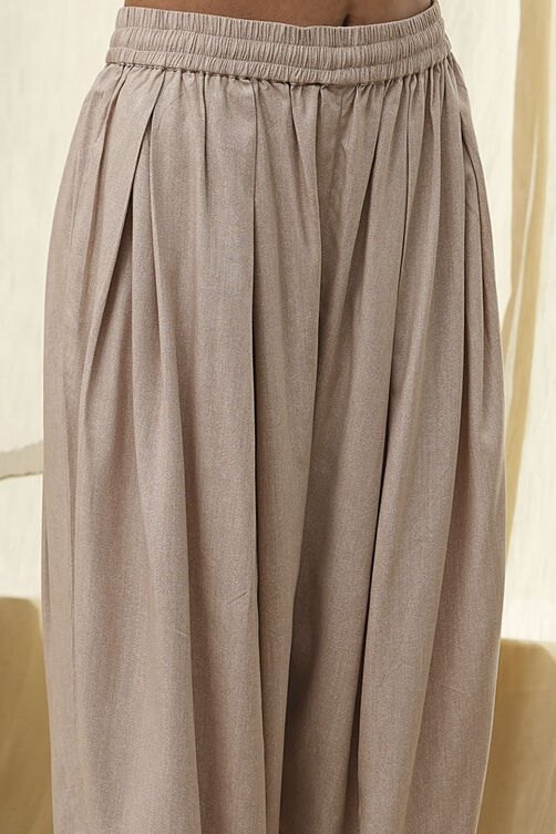 Beige Solid Straight Palazzos image number 1