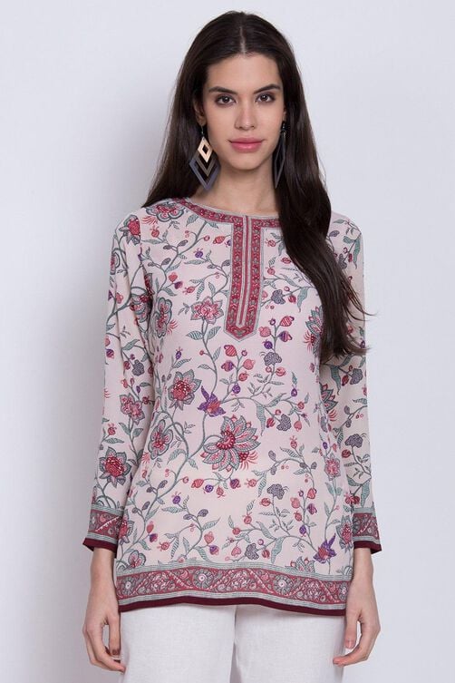 Blue Art Silk Straight Printed Kurti image number 0