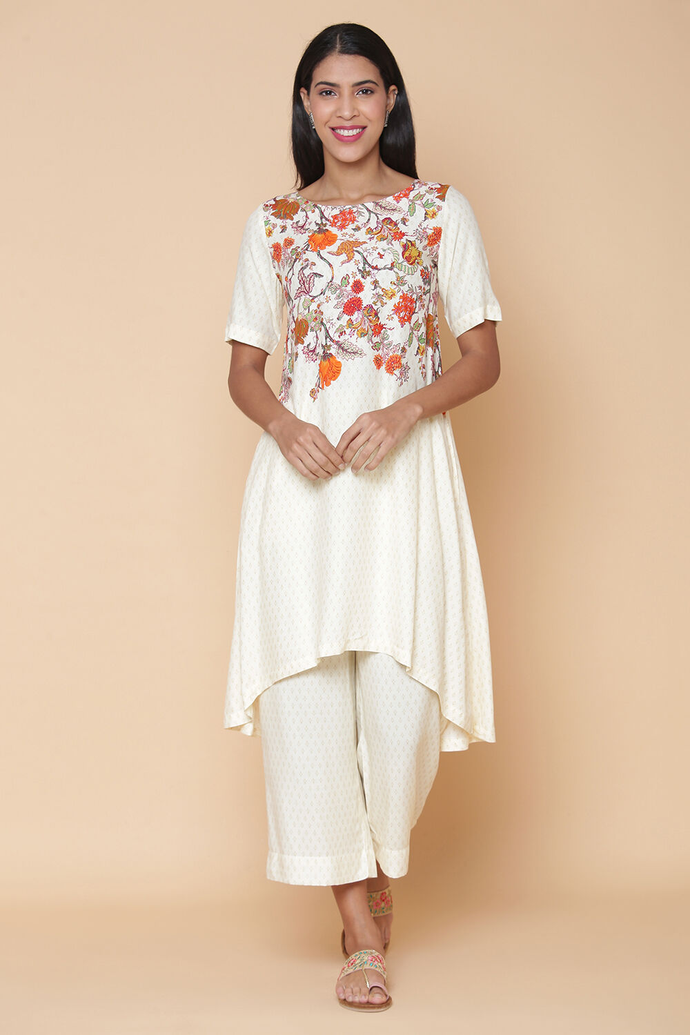 Navy Rayon Asymmetric Kurta Palazzo Suit Set image number 0