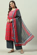 Blue Cotton Straight Suit Set image number 2