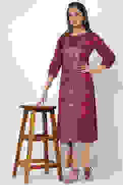 Maroon Straight Kurta image number 3