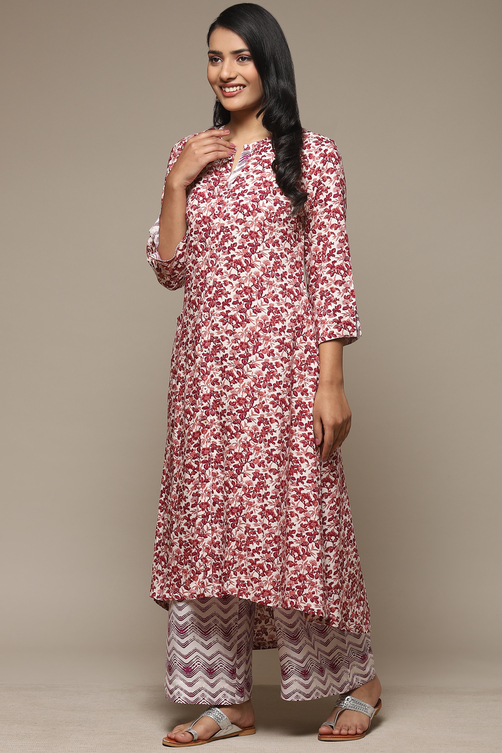 White & Blue Rayon Straight Kurta Palazzo Suit Set image number 3