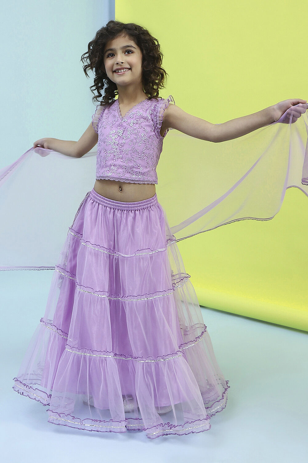 Lilac Embroidered Flared Lehenga Set image number 0