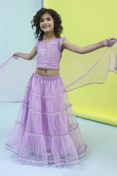 Lilac Net Lehenga Set image number 0
