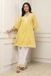 Yellow Cotton Floral Printed Kalidar Suit Set