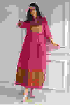 Fuchsia Yarn-Dyed Flared Kurta image number 0