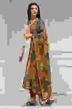 White Cotton Hand Block Print Unstitched Suit Set image number 4