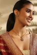 Gold Plated Brass Temple Pendant Necklace Set image number 3