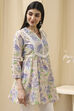 Earthy Blue Cotton Floral Flared Short Kurta image number 2