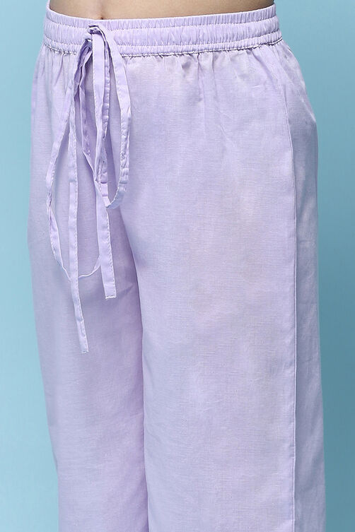 Lavender Printed Cotton Gathered Kurta & Solid Palazzo  image number 2
