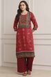 Red LIVA Straight Printed Kurta image number 5