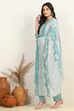 Rama Green Cotton Screen Print Unstitched Suit Set image number 4