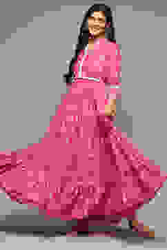 Pink Cotton Tiered Dress Embroidered Dress image number 0