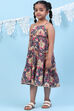Blue Rayon Tiered Printed Kurta image number 0