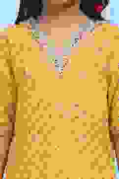 Yellow Cotton Printed Straight Suit Set image number 1