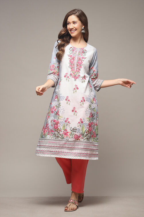 Sky Blue LIVA Straight Printed Kurta image number 0