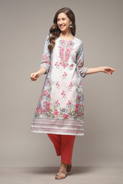 Sky Blue LIVA Straight Printed Kurta image number 0