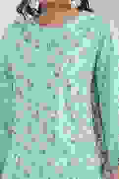 Turquoise Cotton Kalidar Kurta Pants Set image number 1
