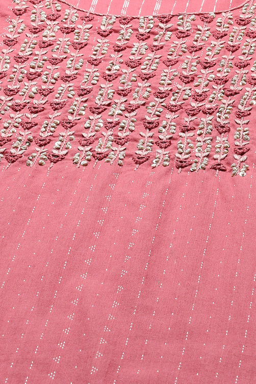 Peach-Colored Cotton Embroidered Unstitched Suit set image number 2