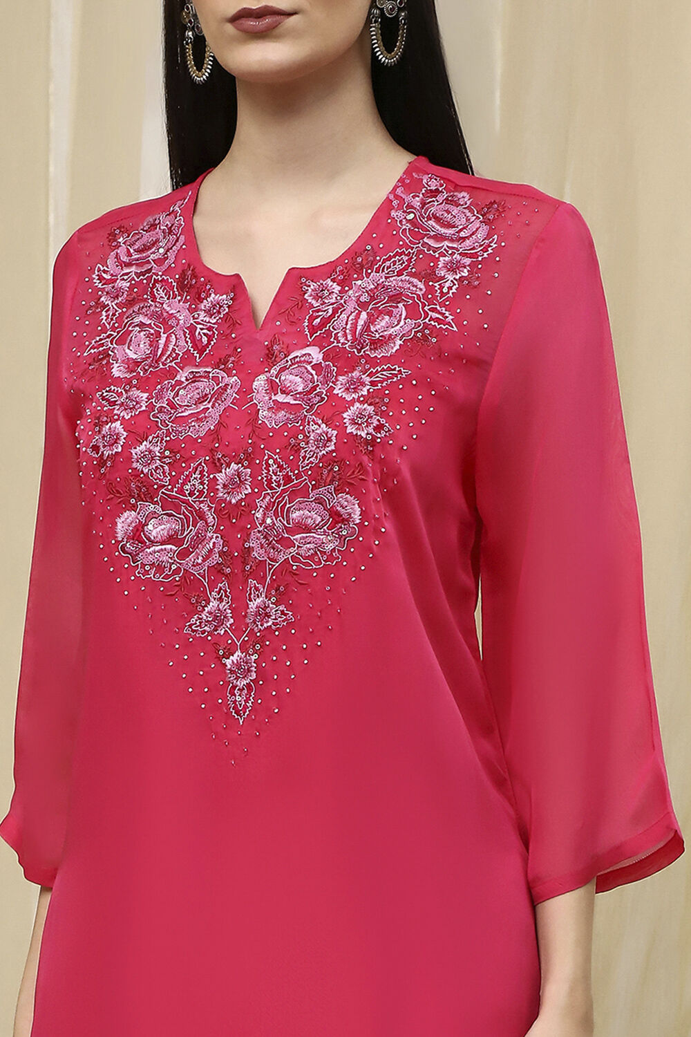 Fuchsia Embroidered Straight Suit Set image number 1