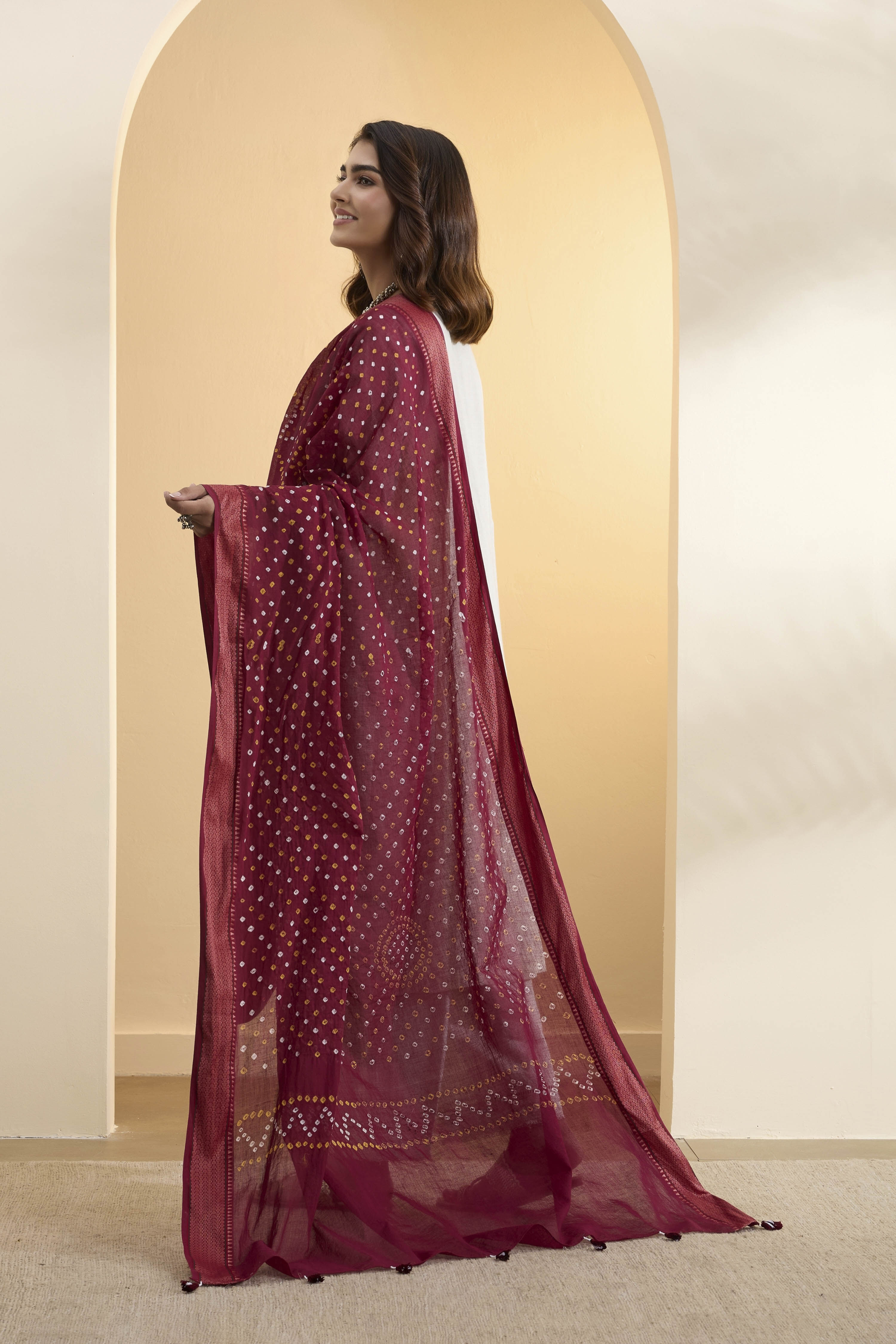 Maroon Cotton Bandhani Print Dupatta image number 2