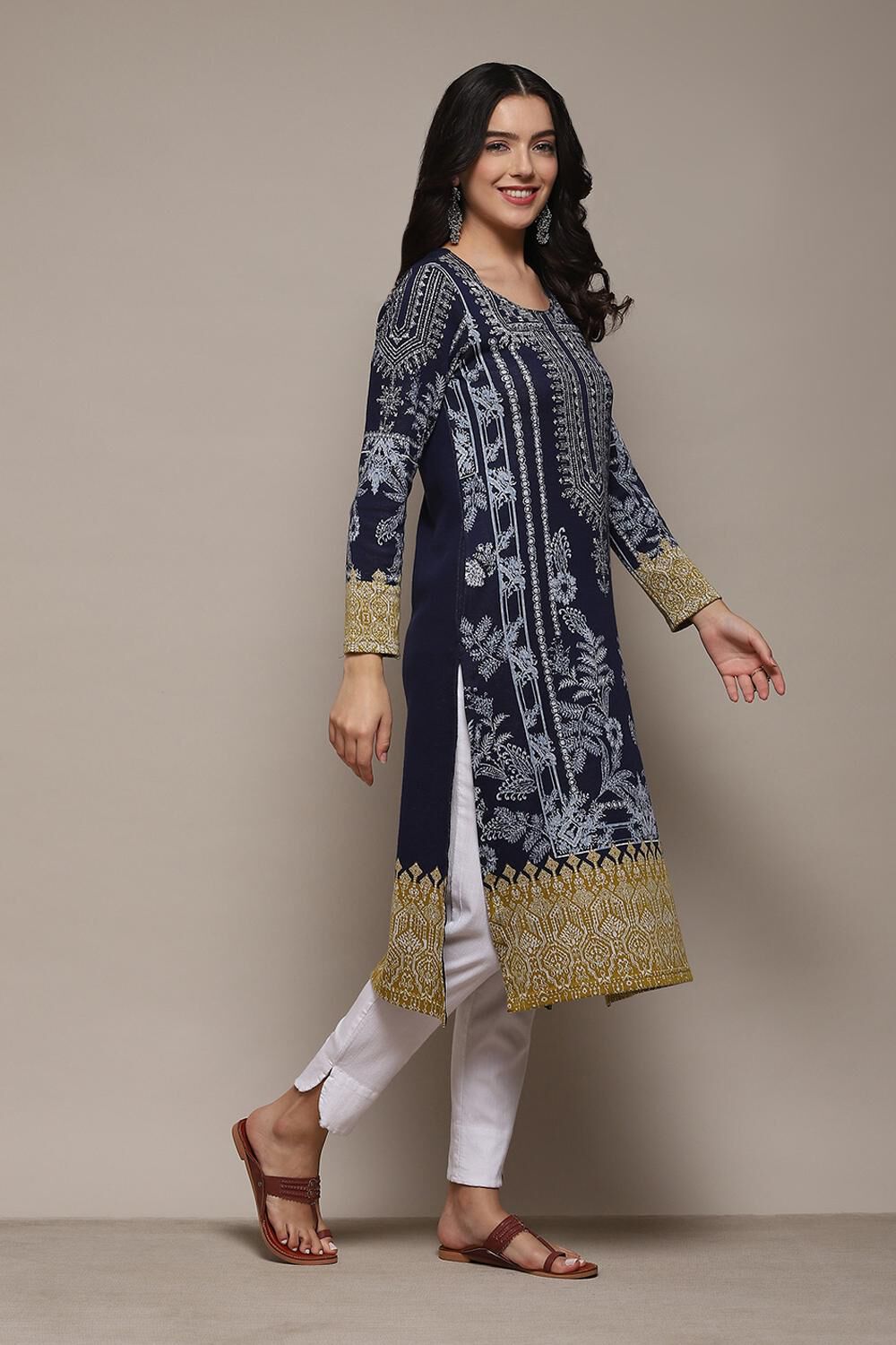 Mustard Poly Cotton Straight Yarndyed Kurta image number 4