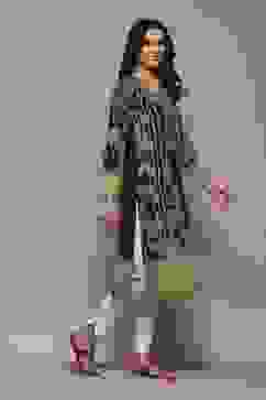 Navy Poly Cotton Straight Yarndyed Kurta image number 4