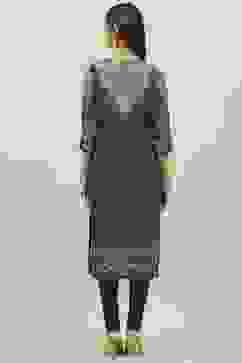 Black LIVA A-Line Printed Kurta image number 4