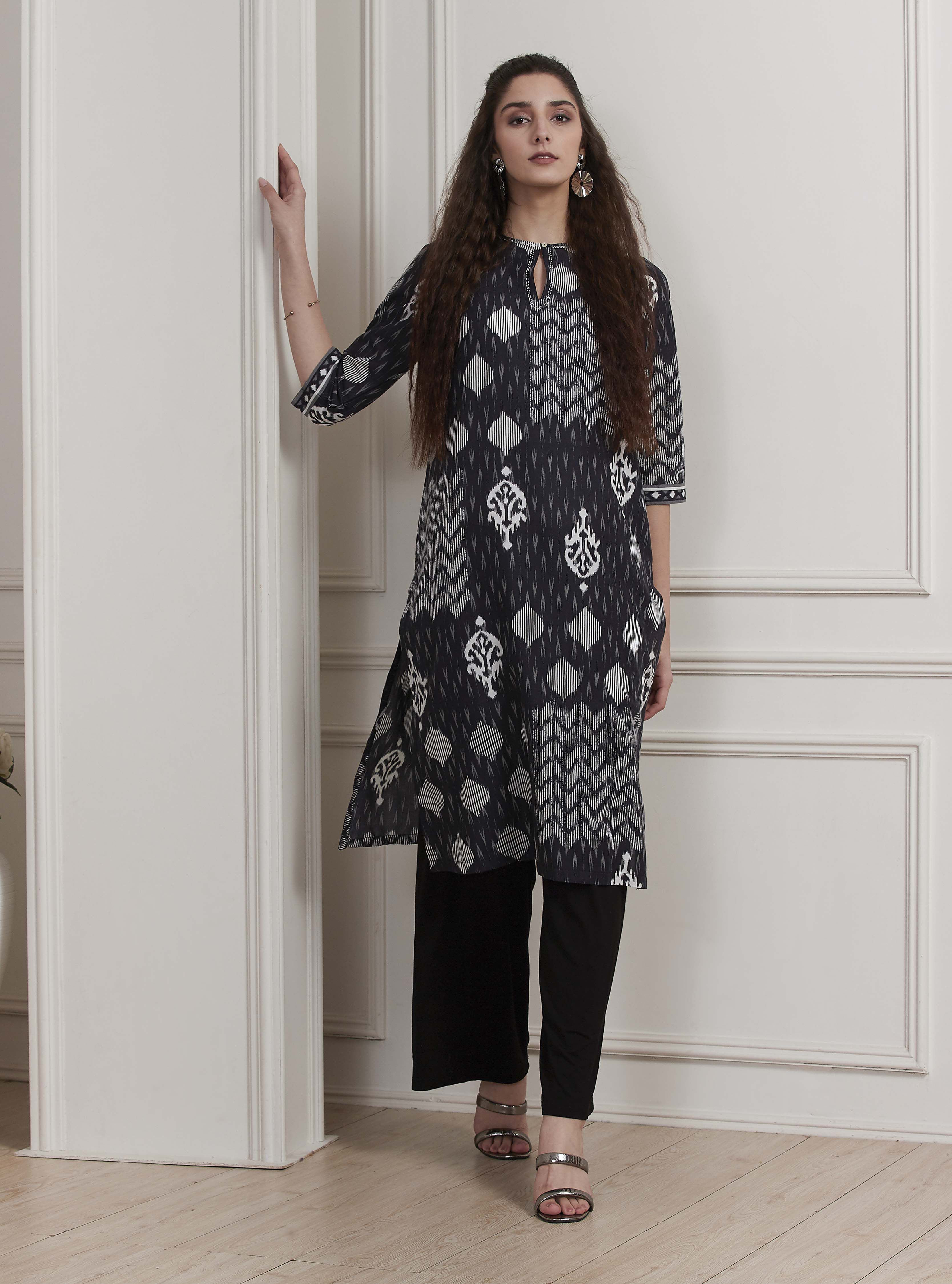 Orange Cotton Printed Straight Kurta image number 0