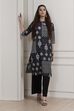Black Cotton Printed Straight Kurta