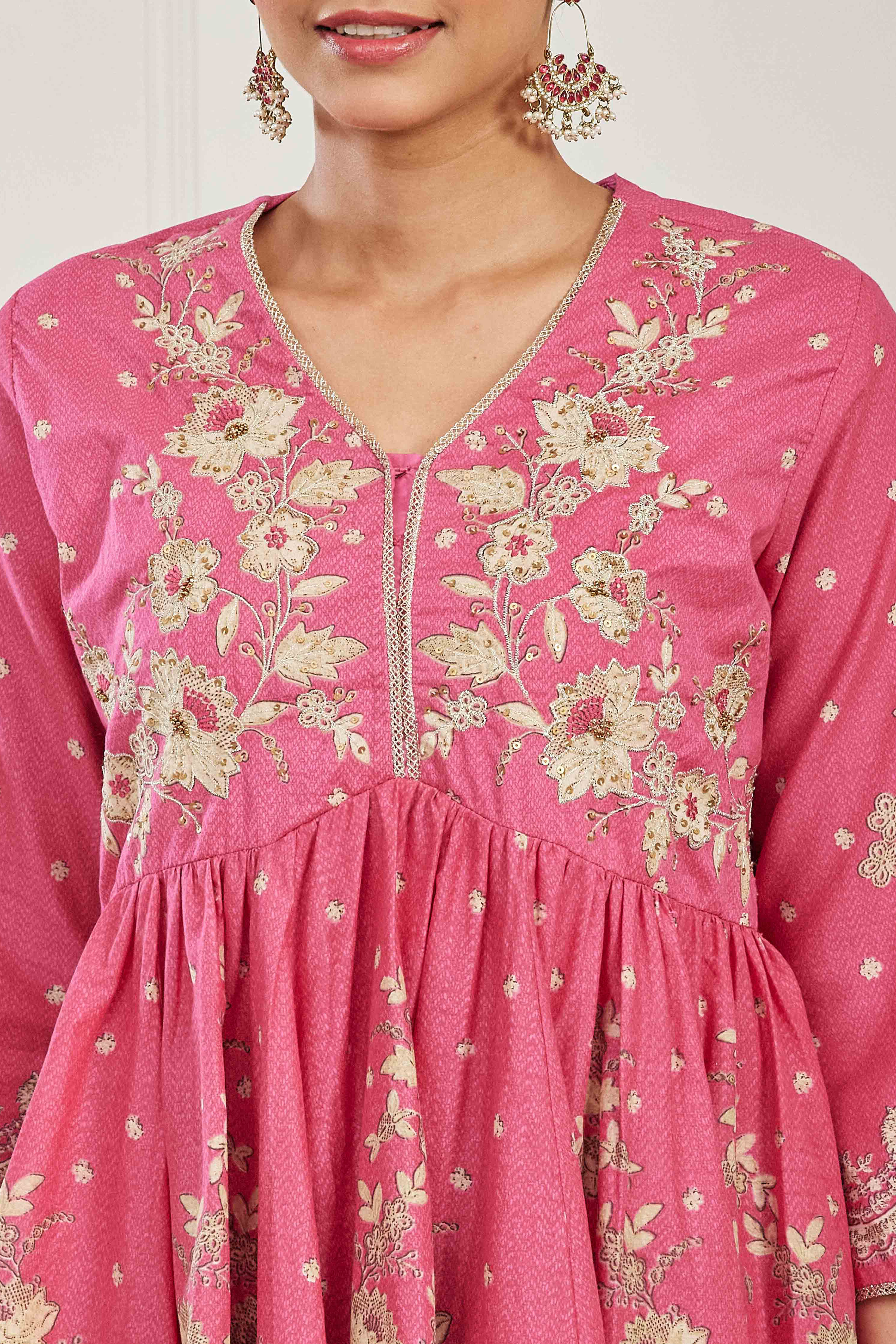 Pink Cotton Peplum Printed Garara Suit Set image number 1