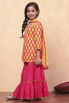 Pink and Yellow Cotton Printed Straight Suit Set image number 3