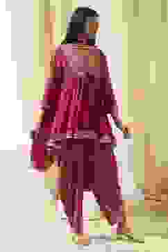 Fuchsia Viscose Floral Printed Peplum Suit Set image number 4