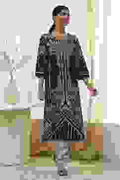 Black Pure Cotton Printed Straight Kurta image number 0