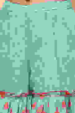 Turquoise Cotton Ikat Printed Peplum Flared Suit Set image number 2