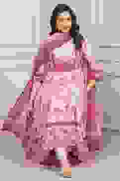 Light Pink Cotton Printed Anarkali Suit Set image number 0