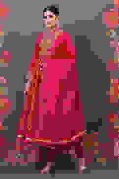 Rohit Bal Fuchsia Art Silk Anarkali Yarndyed Suit Set image number 0