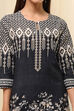 Black Cotton Printed Straight Kurta image number 1